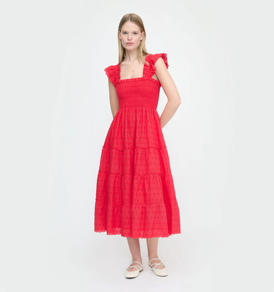 House on the Hill　Dress (Red)　100(3Y) The Ellie Nap Dress - Red Daisy Check Eyelet – Hill House Home