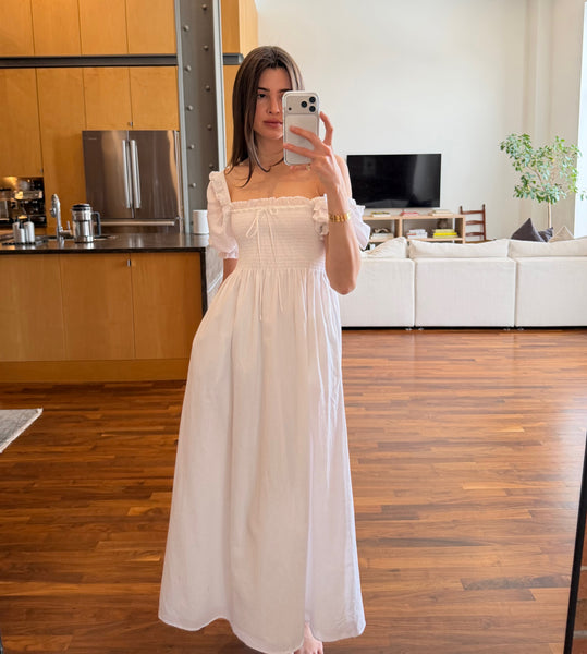 The Scarlett Nap Dress - White Shadow Stripe – Hill House Home