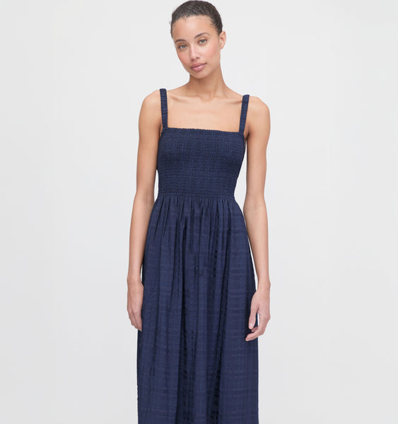 The Anita Nap Dress - Navy Sheer Plaid – Hill House Home