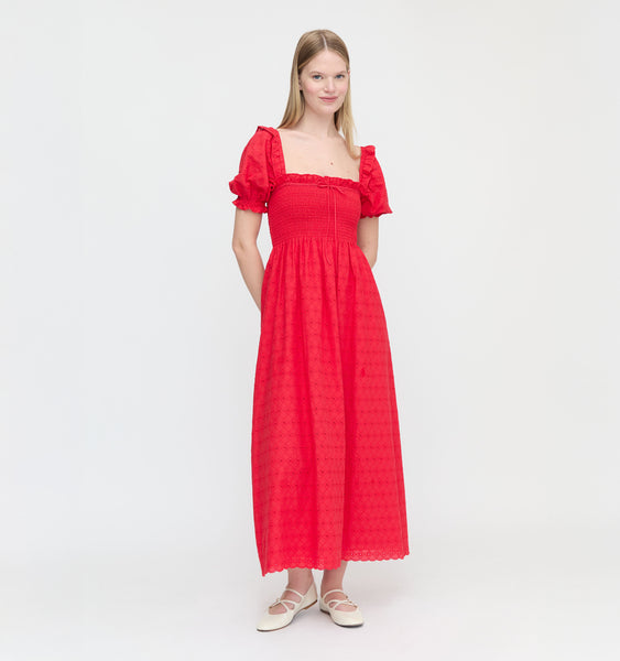 The Scarlett Nap Dress - Red Daisy Check Eyelet – Hill House