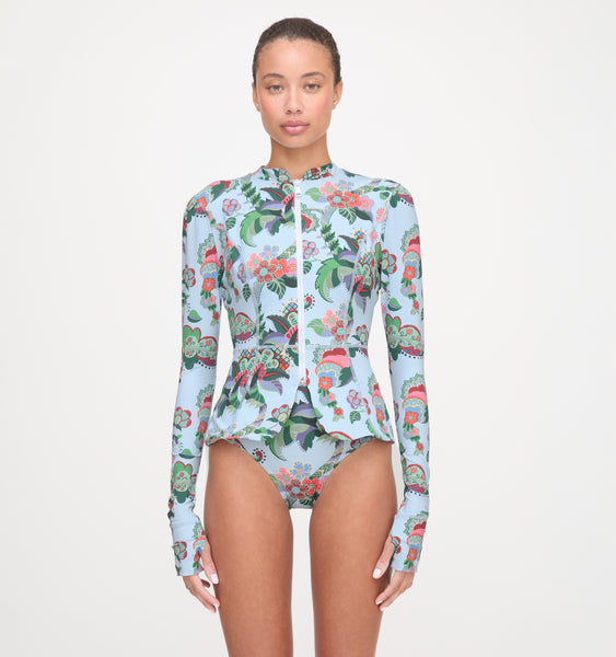 The Alexia Rashguard - Light Blue Jungle Floral – Hill House Home