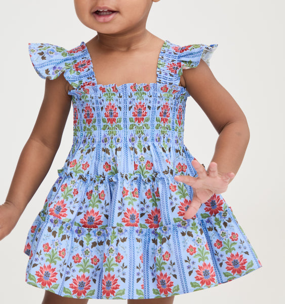ロンパース・カバーオール 80 house on the hill Flower Stripe The Baby Ellie Nap Dress - Blue Floral Block Stripe – Hill