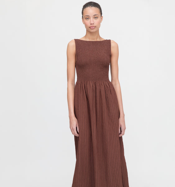The Cosima Nap Dress - Chocolate Tonal Seersucker – Hill House Home