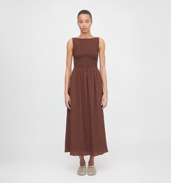 The Cosima Nap Dress - Chocolate Tonal Seersucker – Hill House Home