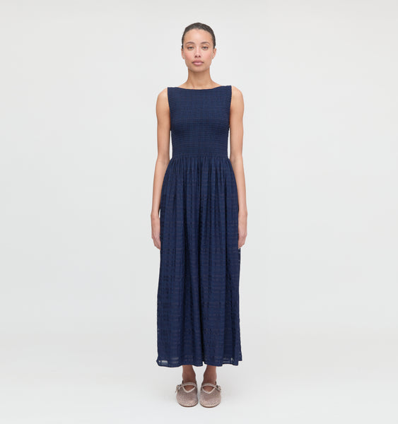 ワンピース house on the hill Dress navy 80 The Louisa Nap Dress - Navy Stripe – Hill House Home