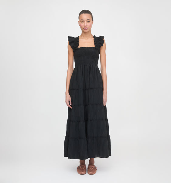 The Ellie Maxi Nap Dress - Black Tonal Seersucker – Hill House Home