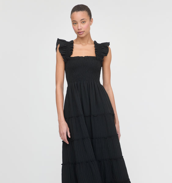 The Ellie Maxi Nap Dress - Black Tonal Seersucker – Hill House Home