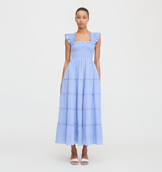 The Ellie Maxi Nap Dress - Bluebird Tonal Seersucker – Hill House Home