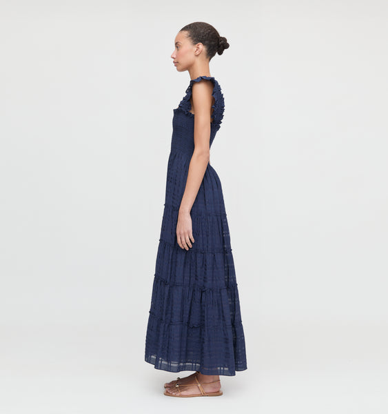 The Ellie Maxi Nap Dress - Navy Sheer Plaid – Hill House Home
