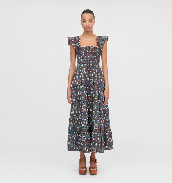 The Ellie Maxi Nap Dress - Chocolate Swedish Floral – Hill House Home