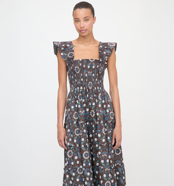 The Ellie Maxi Nap Dress - Chocolate Swedish Floral – Hill House Home