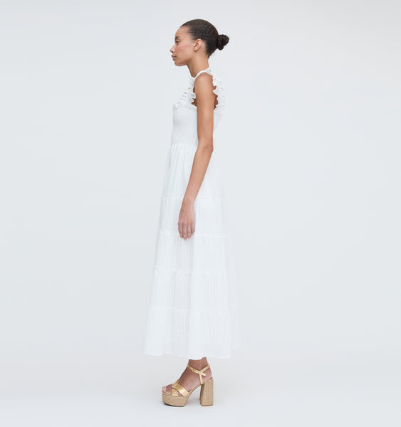The Ellie Maxi Nap Dress - White Tonal Seersucker – Hill House Home