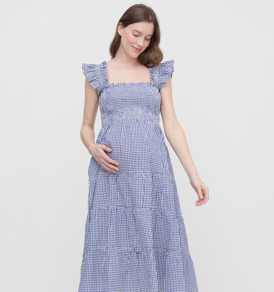 blue gingham maternity dress The Maternity Ellie Nap Dress