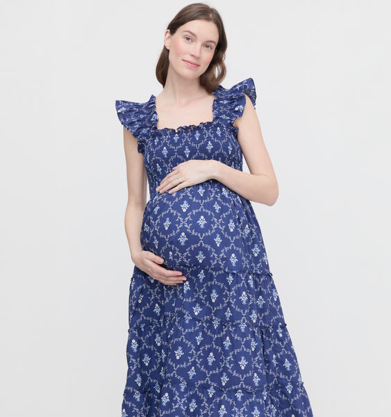 The Maternity Ellie Nap Dress - Navy Trellis – Hill House Home