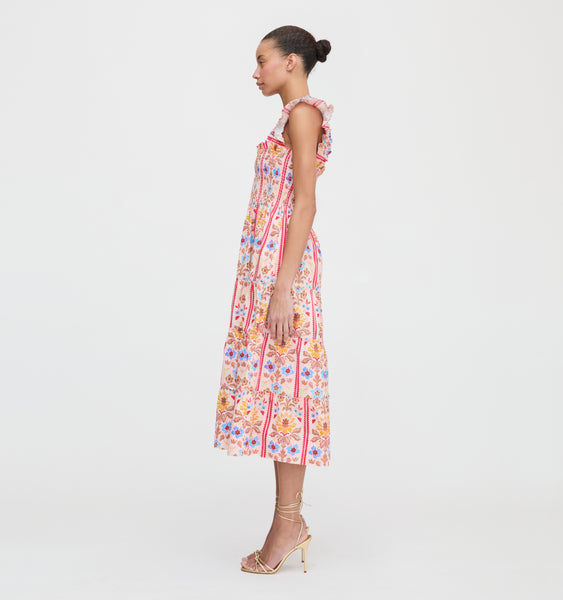 新品未使用 House on the Hill (Flower Stripe) The Ellie Nap Dress in Pink Floral Block Stripe | Over The Moon