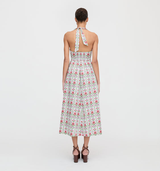The Fleur Midi Dress - Green Floral Block Stripe – Hill House Home
