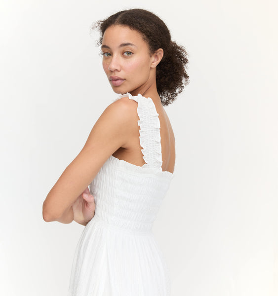 The Kimmy Nap Dress - White Linear Swiss Dot – Hill House Home