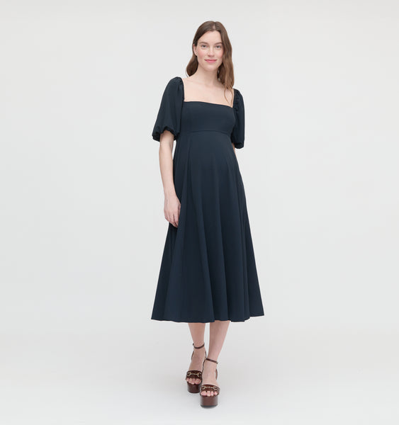 blue dress for baby girl In Bloom Black & White Bardot Maternity Maxi Dress With Flower – Club L  London main image 0