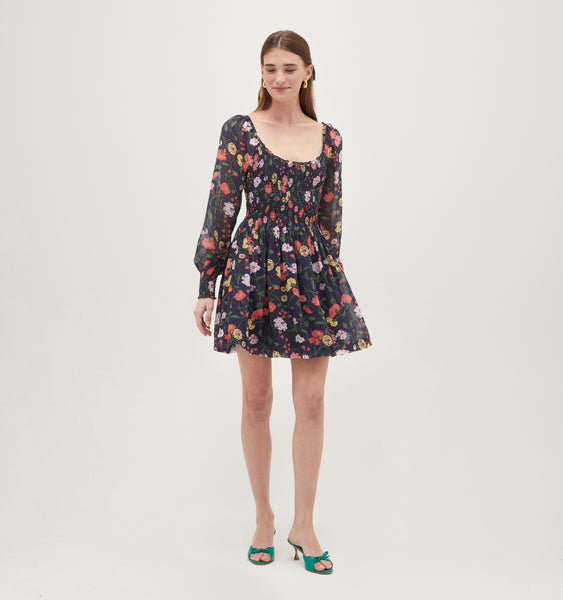 ワンピース house on the hill Dress navy 80 The Women's Vivi Print High Neck Puff Sleeve Midi Dress