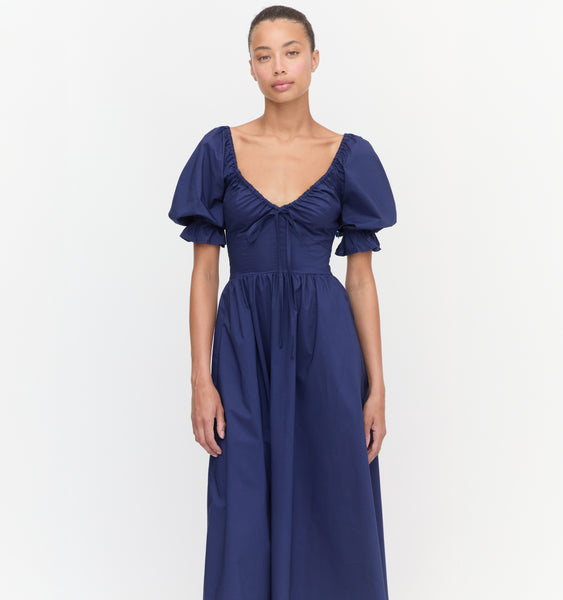 ワンピース house on the hill dress navy The Ophelia Dress - Navy Poplin – Hill House Home