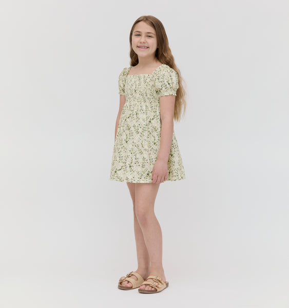 The Tiny Athena Nap Dress - Yellow Basketweave Vine Cotton