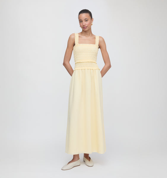 The Azalea Maxi Nap Dress - Butter Yellow Tonal Seersucker Hill House Home The Azalea Maxi Nap Dress - Butter Yellow Tonal Seersucker Hill House Home