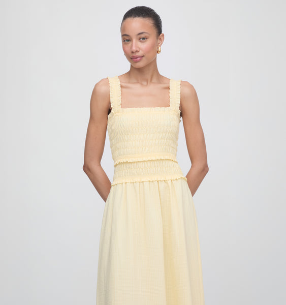 The Azalea Maxi Nap Dress - Butter Yellow Tonal Seersucker – Hill