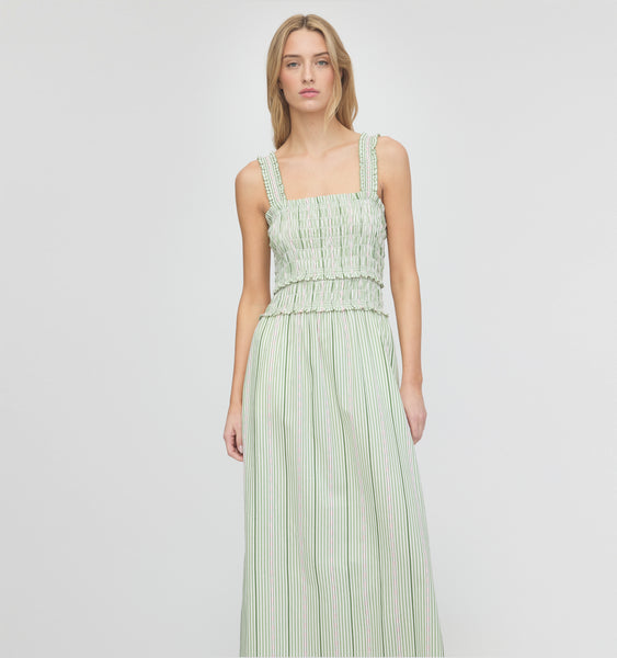 The Azalea Maxi Nap Dress - Green Jacquard Stripe – Hill House Home