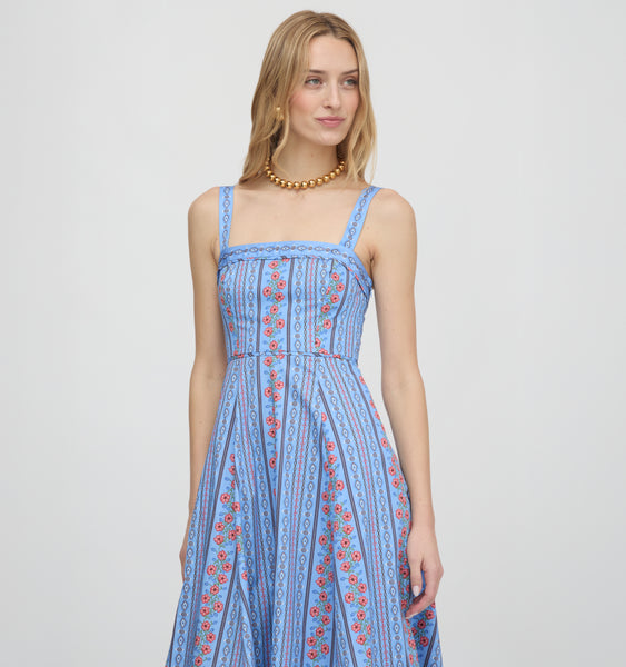 The Ezra Dress - Blue Floral Batik Stripe – Hill House Home
