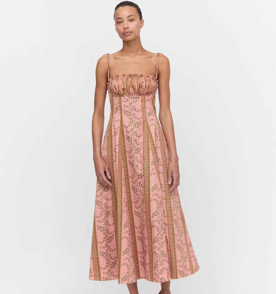 The Maisie Dress - Rust Dandelion Floral Stripe – Hill House