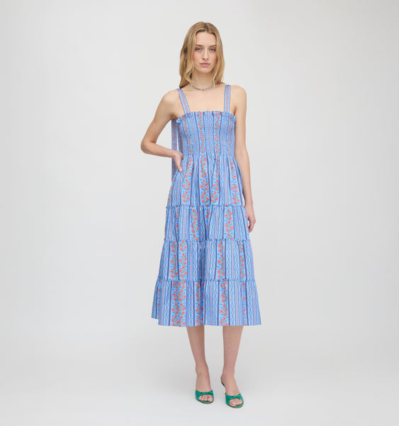The Ribbon Ellie Nap Dress - Blue Floral Batik Stripe Hill House Home The Ribbon Ellie Nap Dress - Blue Floral Batik Stripe Hill House Home