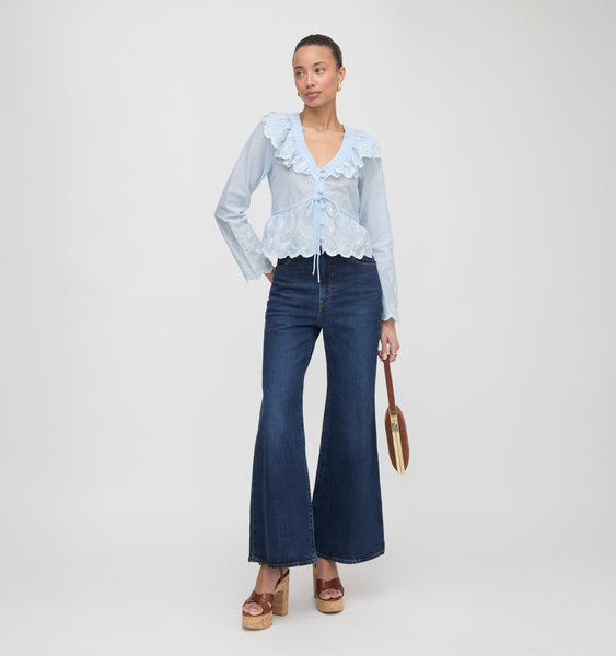 The Zoya Top - Powder Blue with White Embroidery – Hill House Home