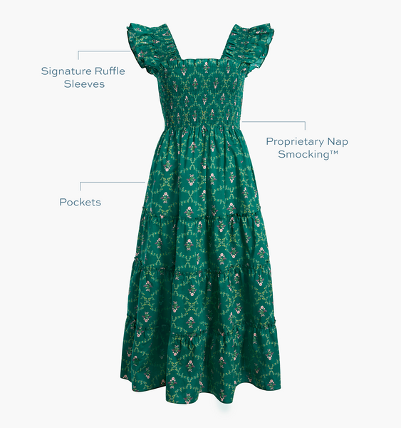 【新品】House on the Hill Smocking Dress 100 The Ellie Nap Dress - Emerald Trellis – Hill House Home