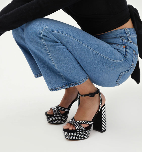 The Party Platform Black Suede Rhinestone