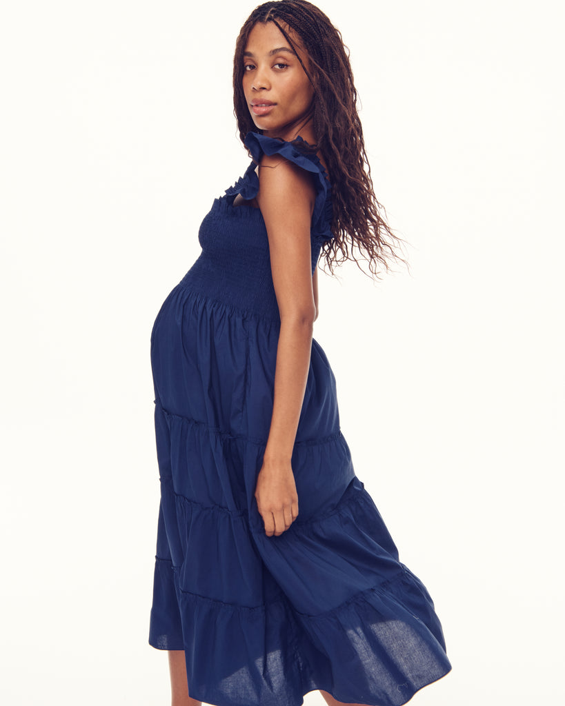 The Maternity Ellie Nap Dress Navy Poplin Hill House Home