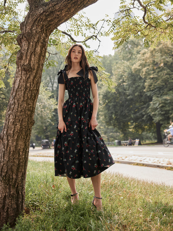 color: Black Ikat Floral Taffeta