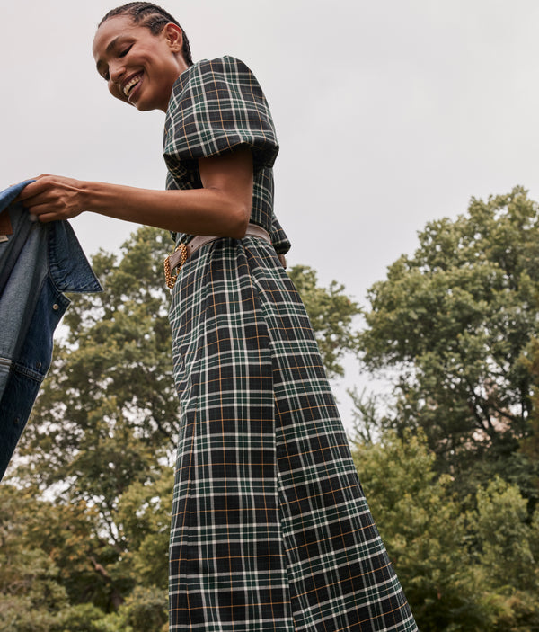 Women Retro Plaid Midi Skirt Faux Wool Pleated High Waist Big Swing Skirt |  eBay