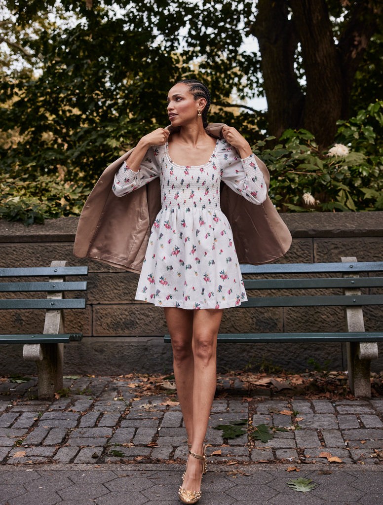 The Norah Nap Dress Ivory Ikat Floral Crushed Taffeta