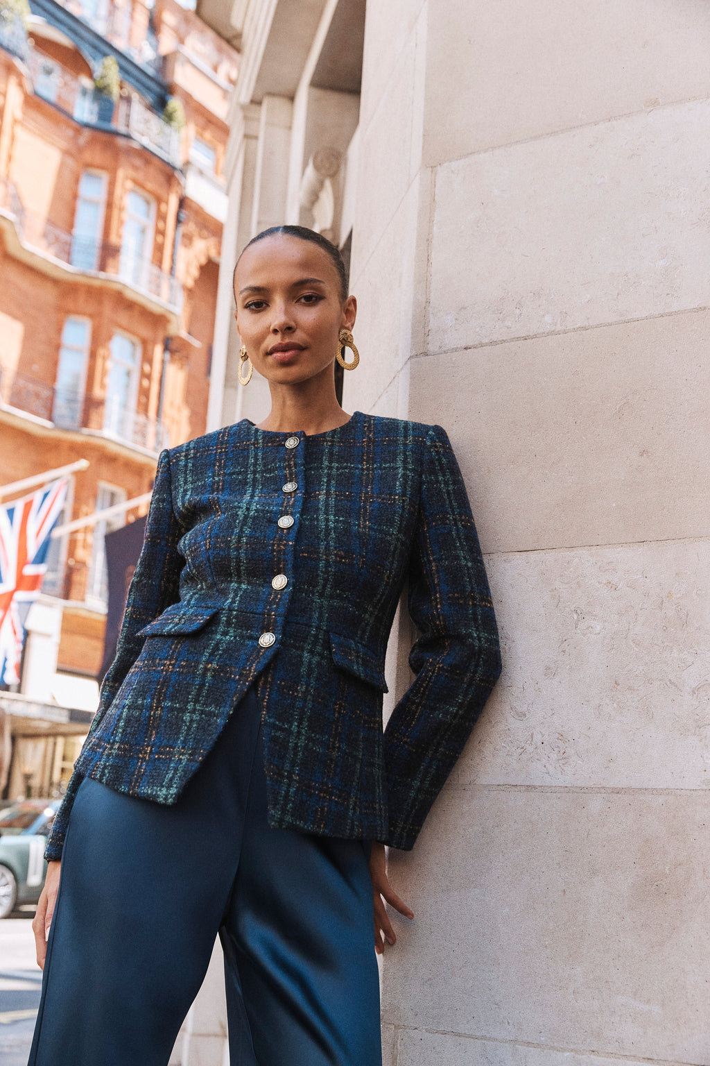 Hill House Home The Warby Coat -  Navy Tartan