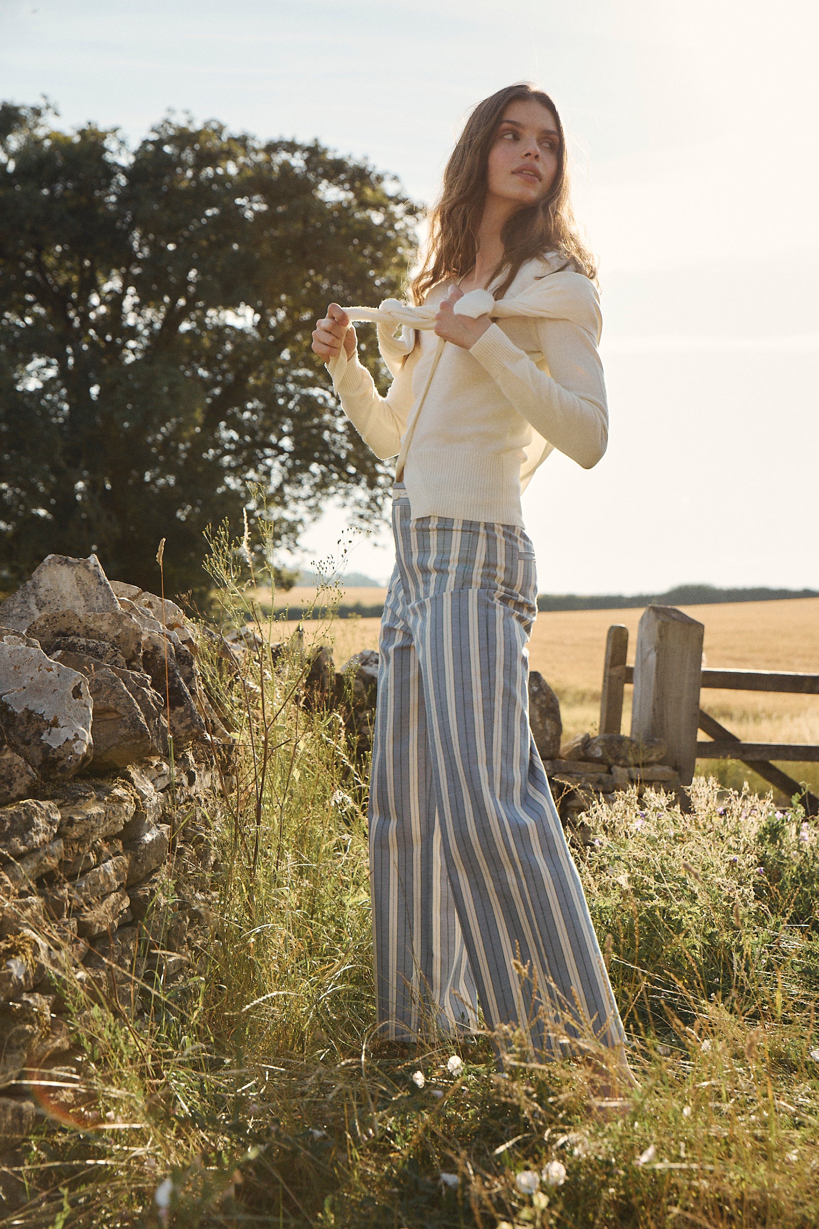 The Mindy Pant - Coln Ticking Stripe Dusty Blue – Hill House Home