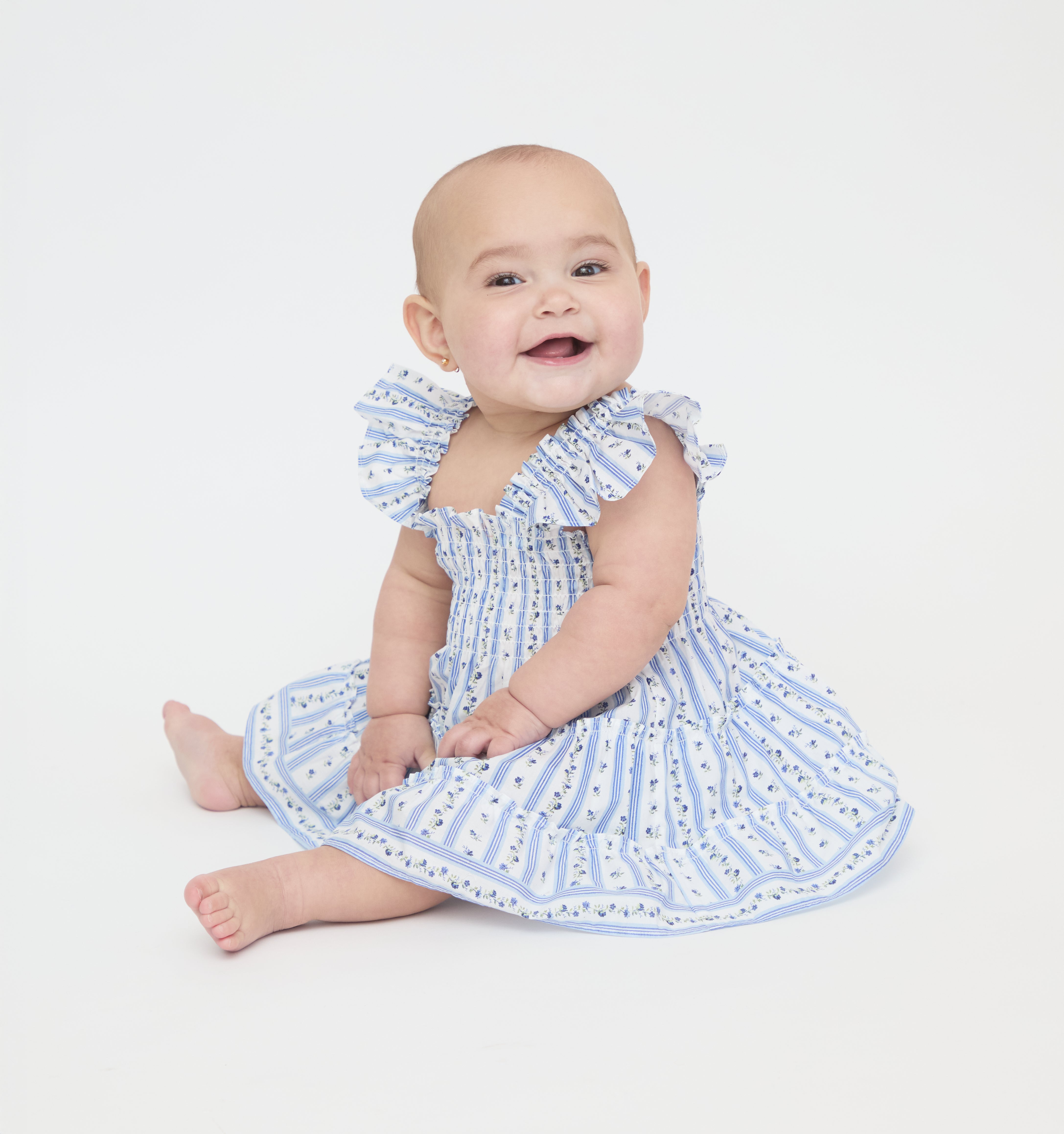 The Baby Ellie Nap Dress - Blue Petal Stripe