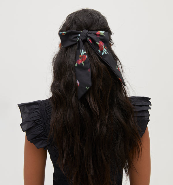 The Belle Bow - Black Ikat Floral Taffeta