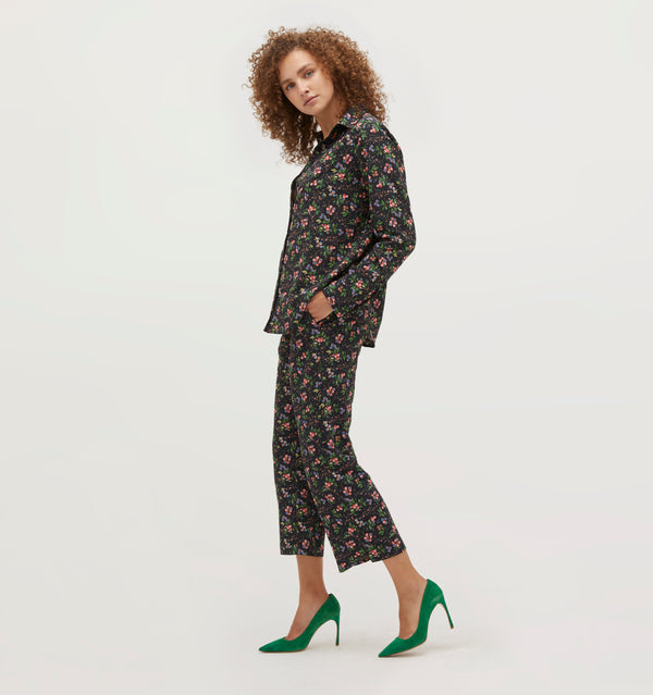 Gabriella wears a size XS in the Multi Berry Crepe color: Multi Berry Crepe