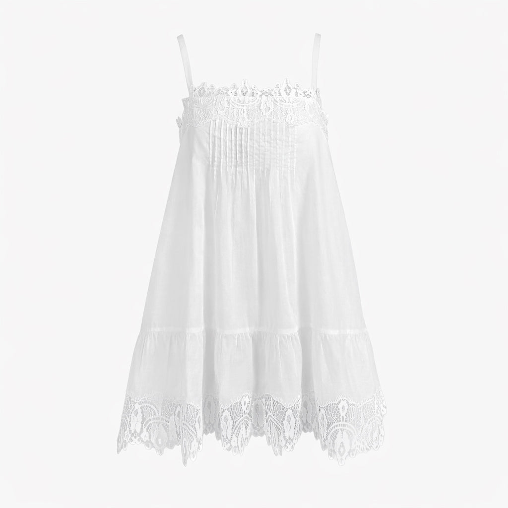 The Bexley Dress - White Voile with Lace Trim