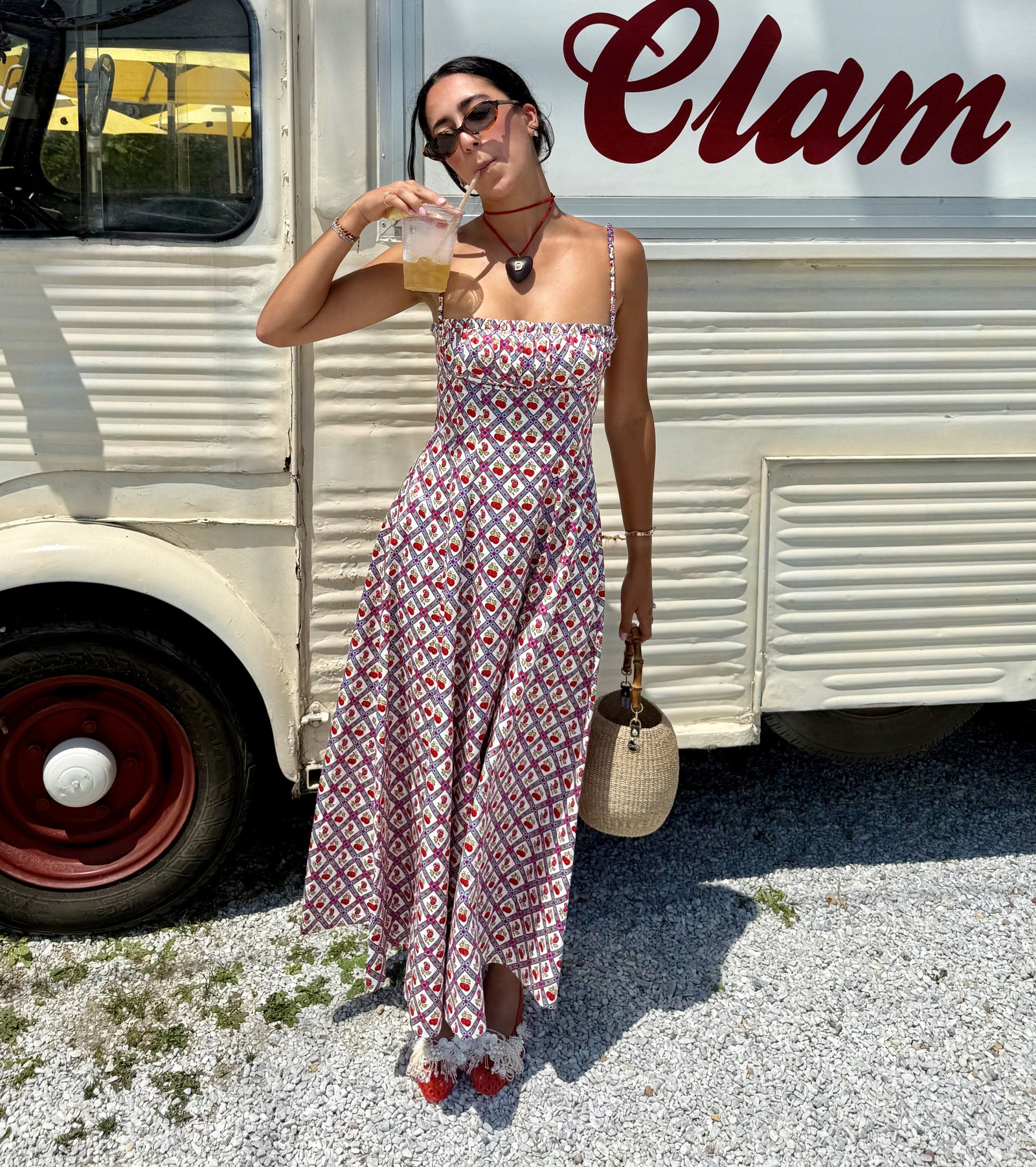 The Maisie Dress in Diamond Cherries Red