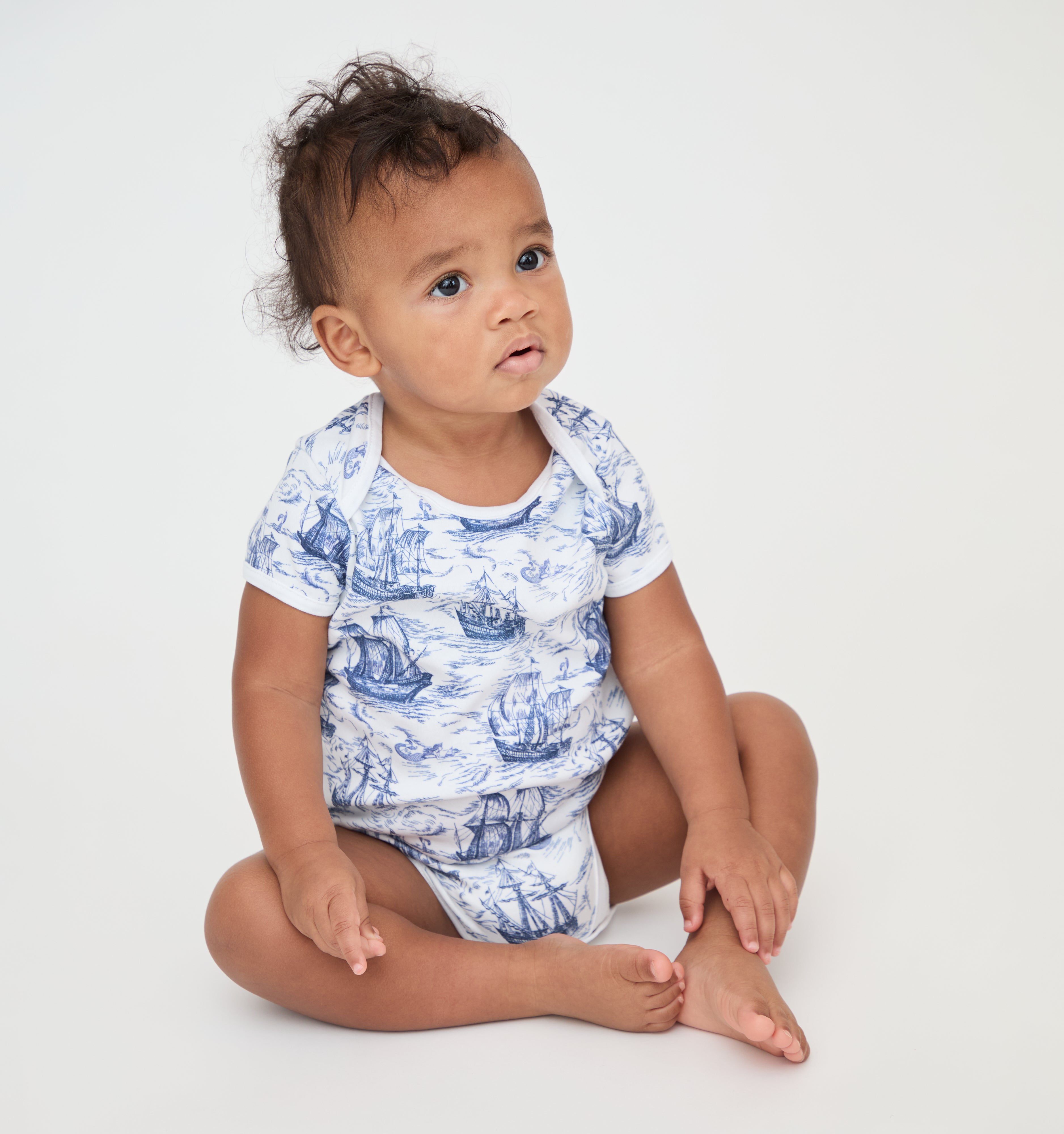 The Short Sleeve Onesie - Navy Mariner's Toile