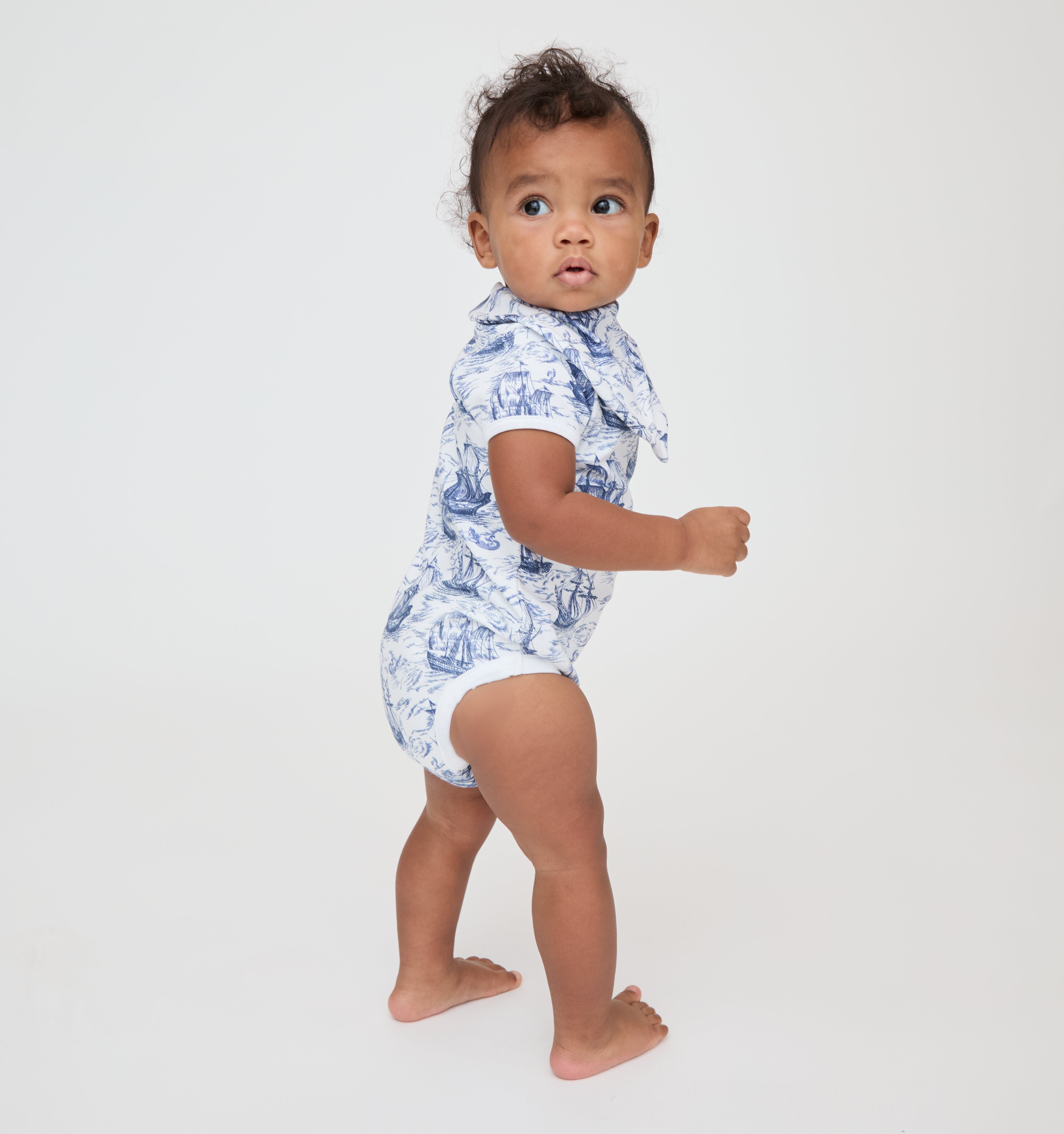 The Short Sleeve Onesie - Navy Mariner's Toile