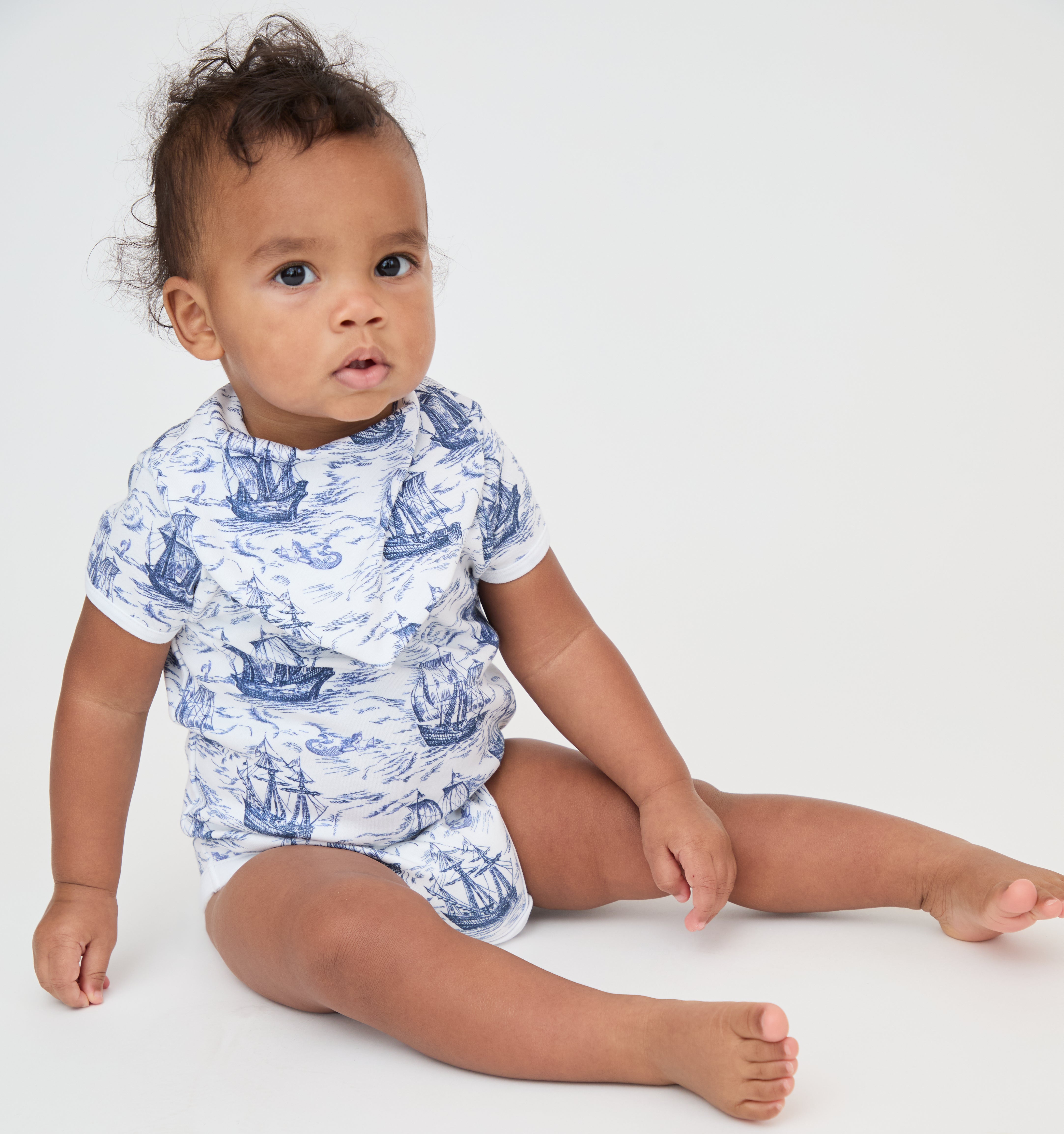 The Short Sleeve Onesie - Navy Mariner's Toile
