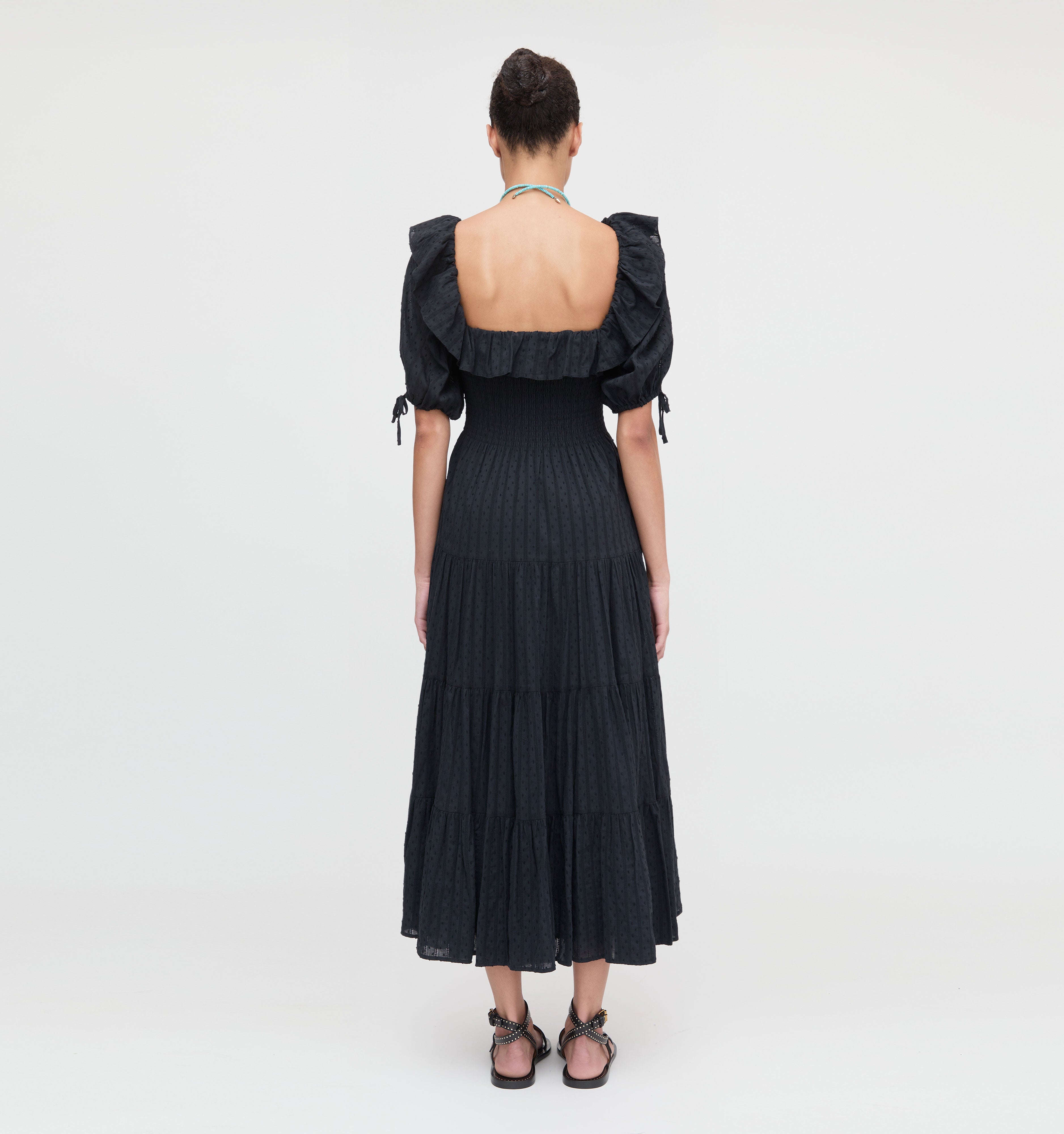 The Corinne Nap Dress - Black Linear Swiss Dot