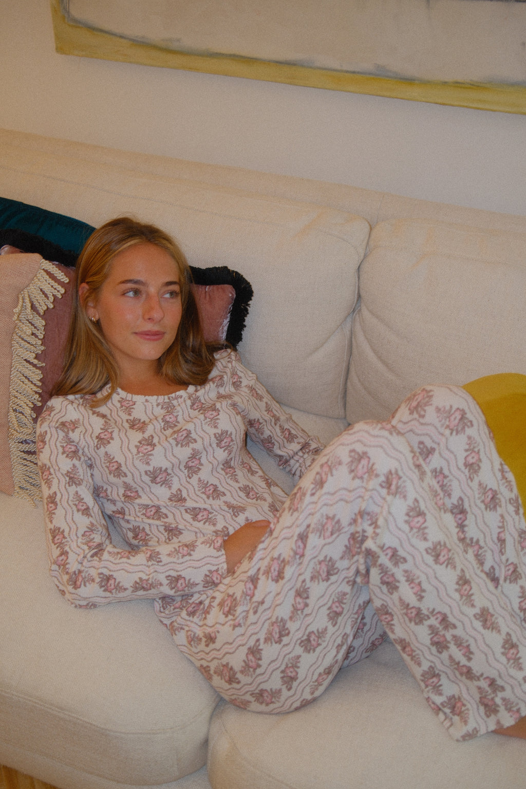 HILL HOUSE HOME The Kristine Pointelle Pajama Set - Peony Scallop Stripe Pink